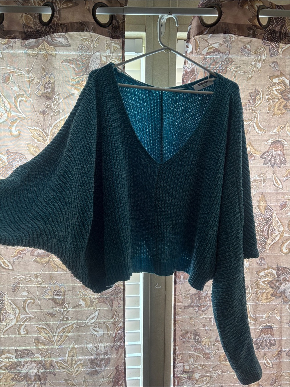 Double Zero Teal Green Ribbed V-Neck Sweater | Light Blue Sweater | Cropped